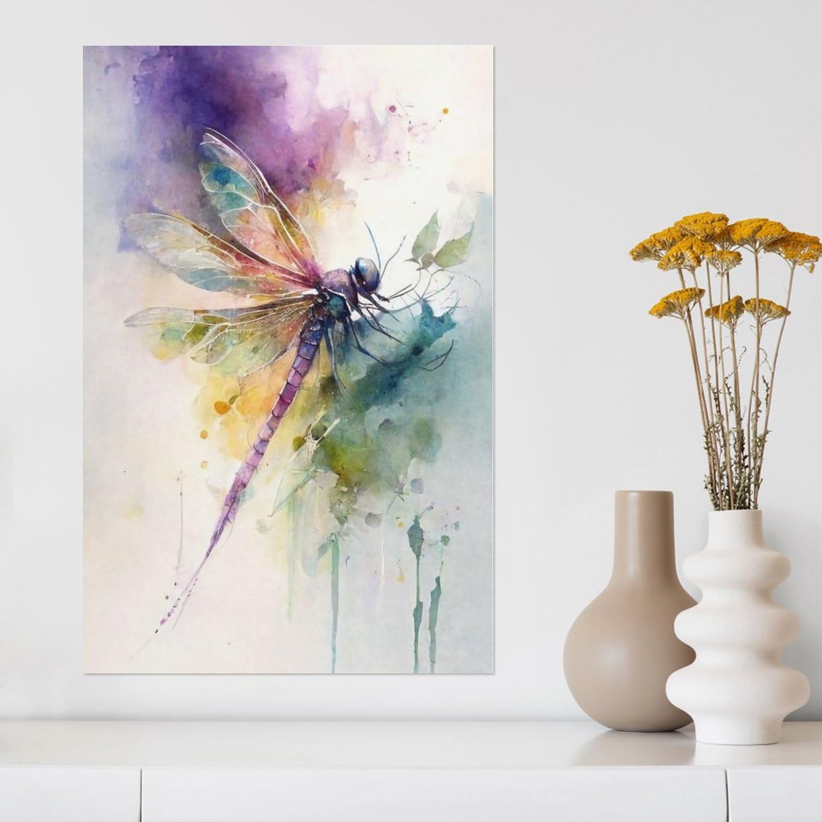 Amazon.co.jp: 絵画 カラフルなトンボの水彩画インテリア 絵画